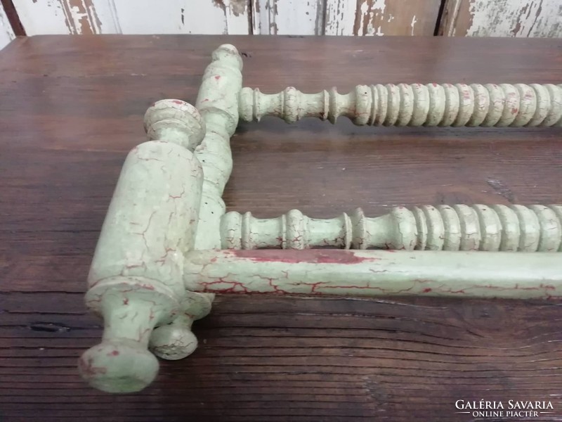 Worn turned folk towel rack, beautiful greenish color from the beginning of the 20th century