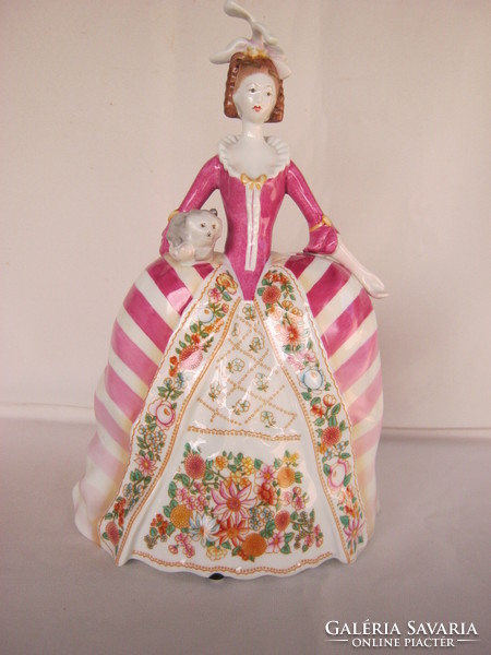 Hollóházi porcelán barokk hölgy nő lány nagy méretű 32 cm