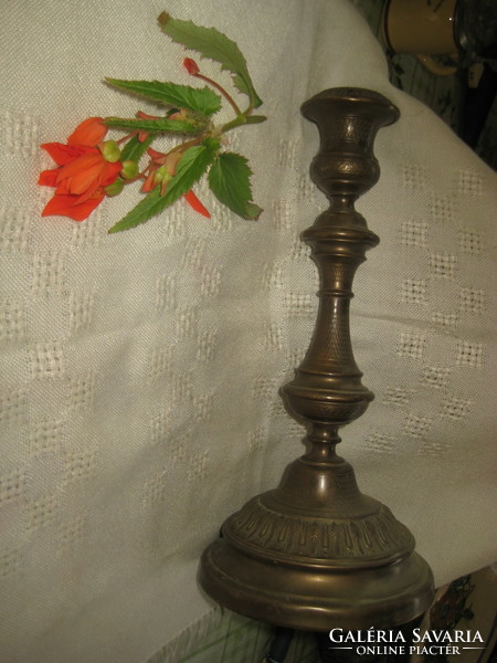 Antique, patinated, copper candle holder, 13 x 27 cm