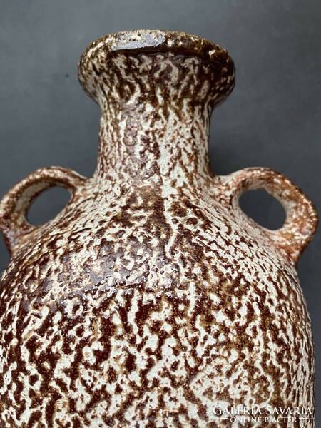 Retro industrial art two-handled large ceramic vase - from Pesthidegkúti - cizmadia margi