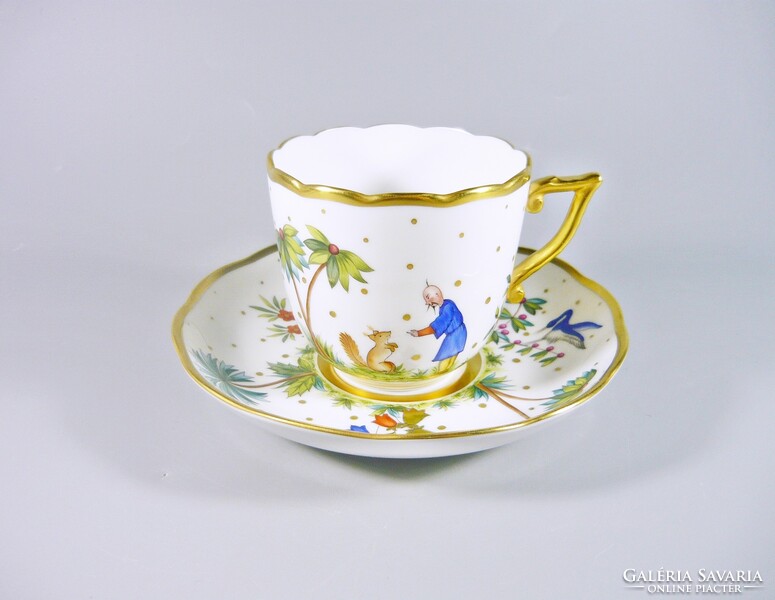 Herend, hand-painted porcelain coffee cup and saucer with Chinese Fodo pattern (b103)