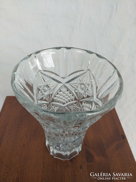 Retro öntött ÜVEG váza, 20 cm magas