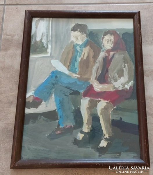 (K) old couple painting with 36x48 cm frame