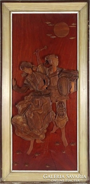 1K218 framed 3-dimensional oriental wood carving 78.5 X 38 cm