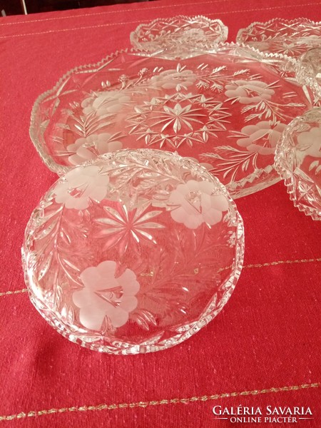 Cut crystal glass cake set 1+5 pcs -- bowl with plates