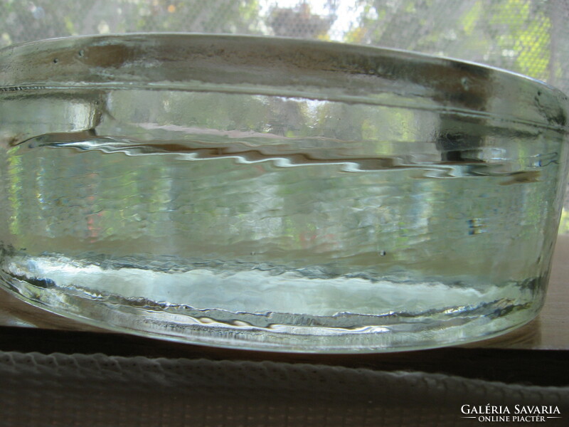 Jewelry holder round greenish glass bowl heavy
