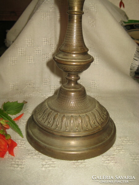 Antique, patinated, copper candle holder, 13 x 27 cm