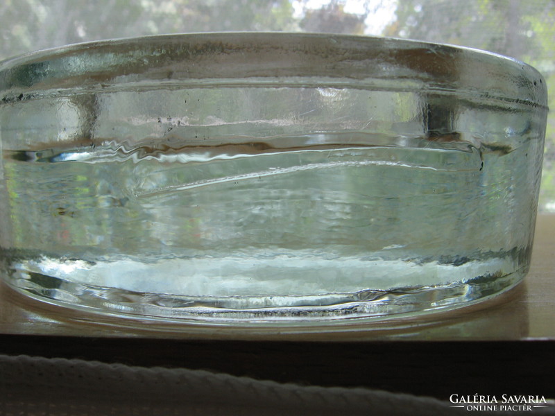 Jewelry holder round greenish glass bowl heavy