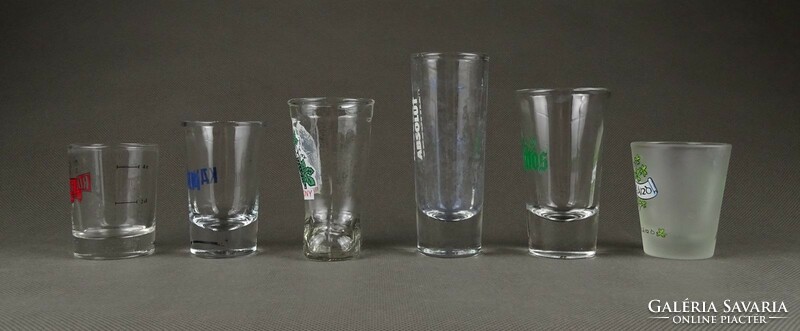 1K145 Régi vegyes reklám márkás röviditalos üveg pohárkészlet 6 darab