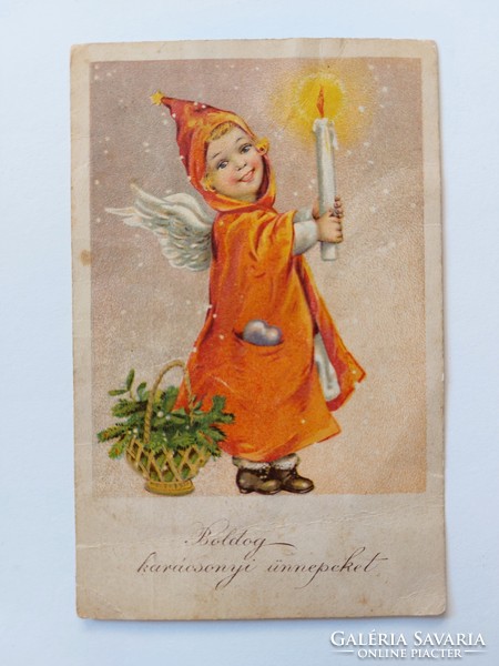 Régi karácsonyi képeslap levelezőlap angyal