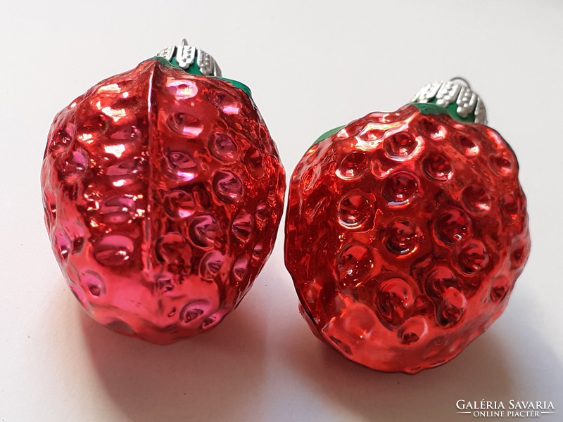 Old glass Christmas tree decoration strawberry strawberry fruit retro glass decoration 2 pcs