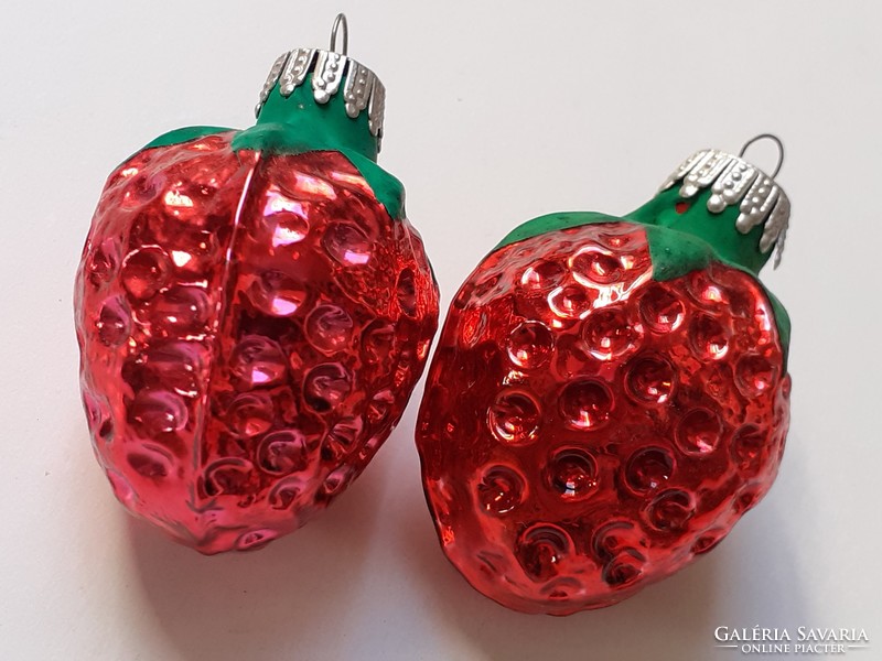 Old glass Christmas tree decoration strawberry strawberry fruit retro glass decoration 2 pcs