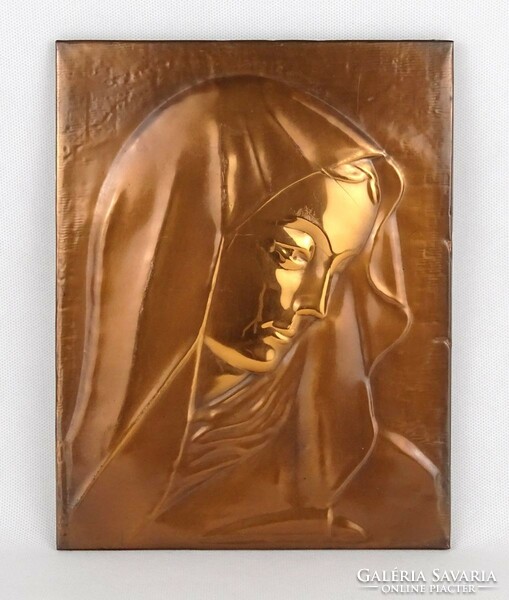 1K141 Régi Szűz Mária bronzírozott plakett 25.5 x 19.5 cm