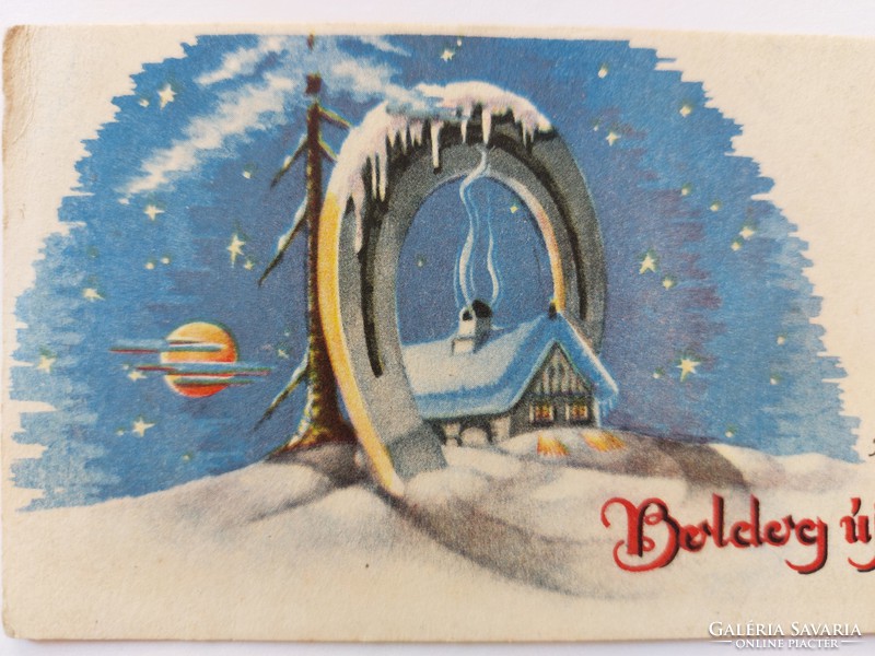 Régi újévi mini képeslap Bozó Iparművész levelezőlap üdvözlőkártya