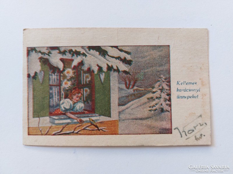 Régi karácsonyi mini képeslap levelezőlap üdvözlőkártya