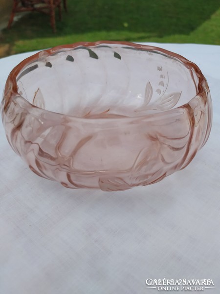 Amber colored engraved glass ashtray for sale!