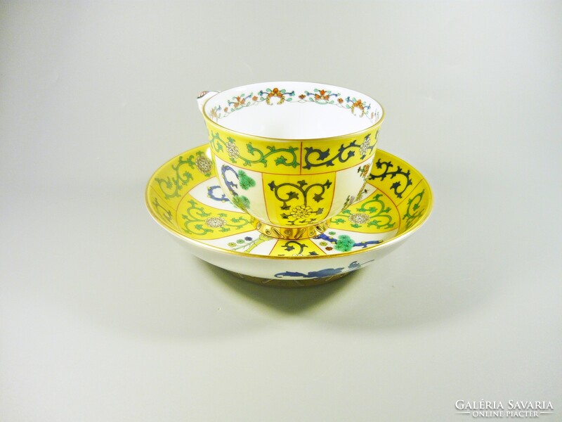Herend Chinese siang jaune pattern hand painted porcelain tea cup saucer with tangerine tongs (b104)