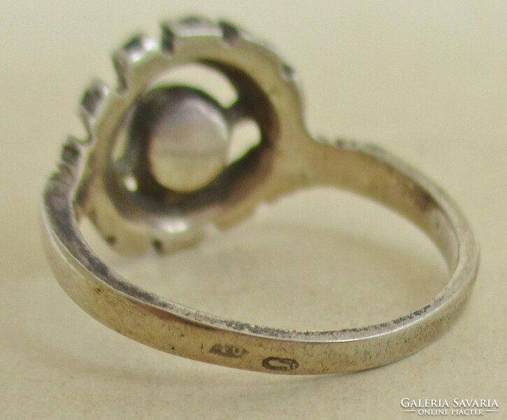 Szépséges antik valódi gyöngy és markazit ezüst gyűrű
