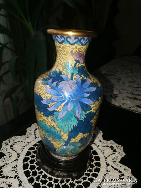 Chinese compartment enameled copper vase