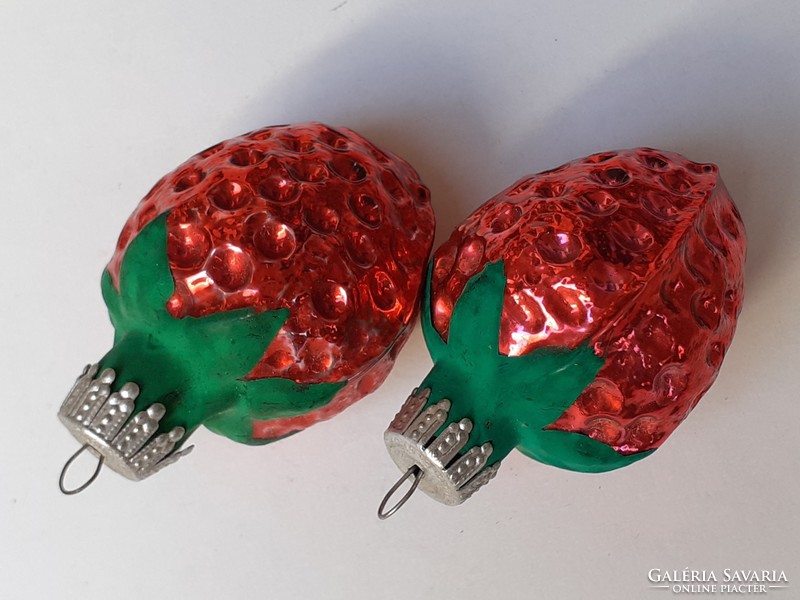 Old glass Christmas tree decoration strawberry strawberry fruit retro glass decoration 2 pcs
