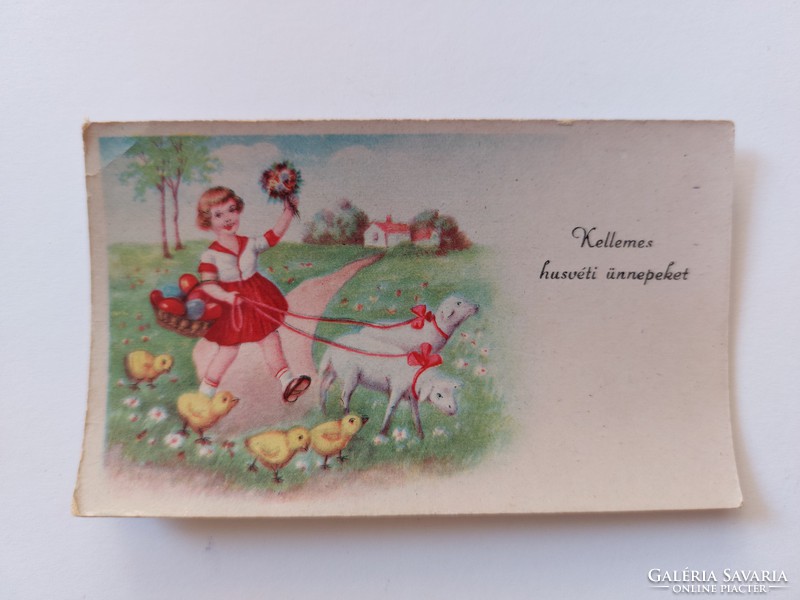 Régi húsvéti mini képeslap bárányok kislány csibék levelezőlap üdvözlőkártya