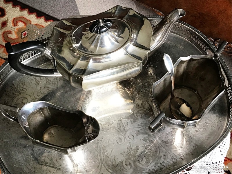 Silver-plated, antique, marked, tea or coffee serving bowl with openwork tray