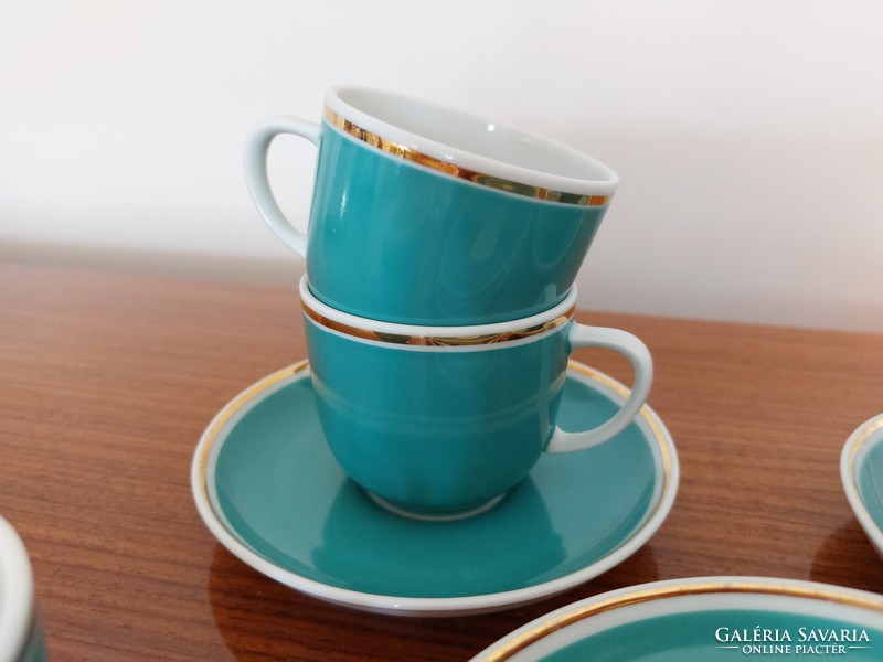 Retro Hólloház porcelain turquoise coffee cup old mocha 5 pcs