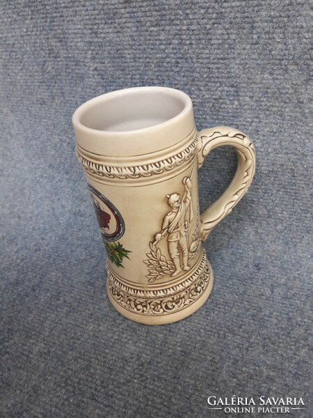 Old soldier, equestrian, porcelain-faience beer mug cheap!