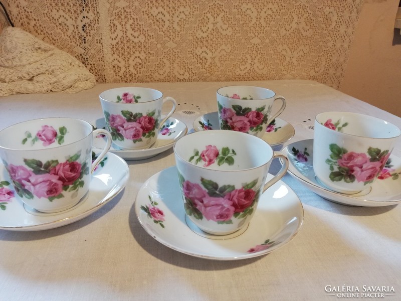 Art Nouveau porcelain Czech victoria pink cups with bottoms 5 pieces for sale!