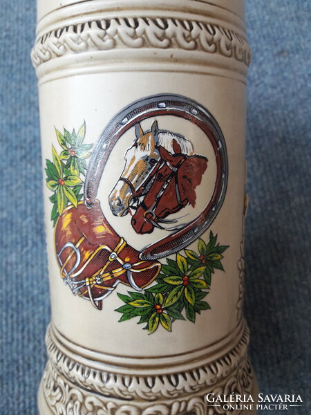 Old soldier, equestrian, porcelain-faience beer mug cheap!