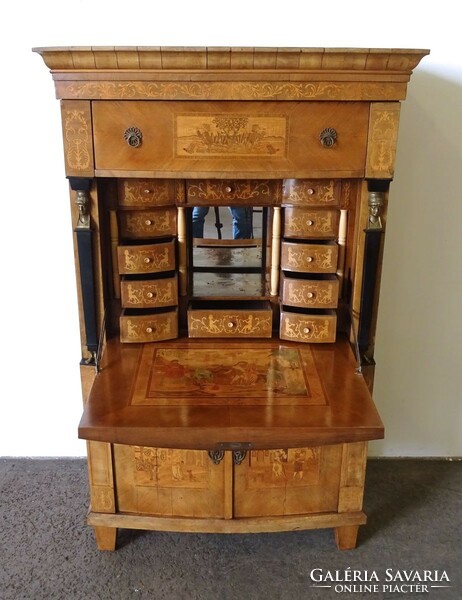 1K248 antique very rich inlaid empire writing secretary 169 cm