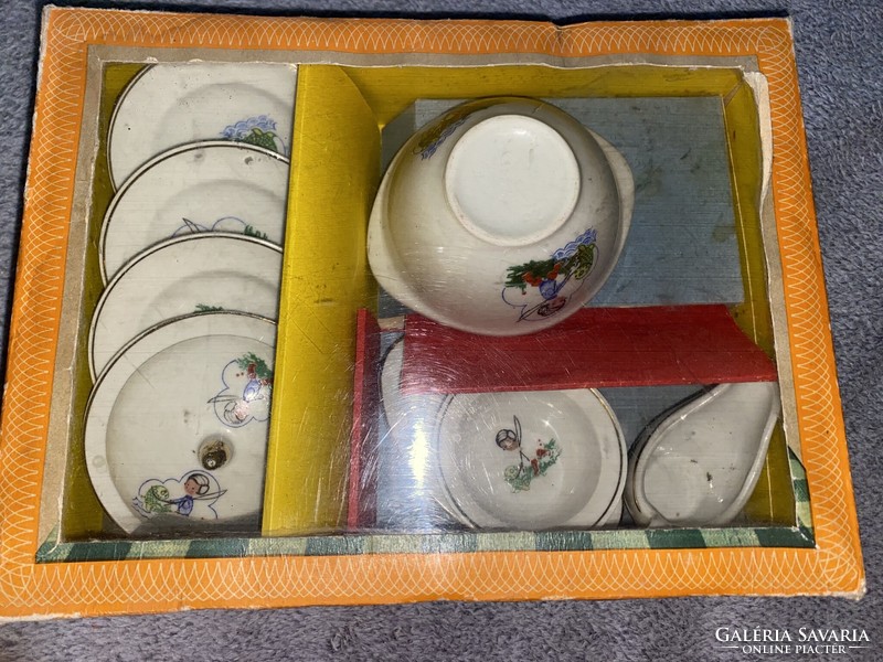 Retro Régi csehszlovák porcelán baba teás készlet saját dobozában Óbuda v posta is
