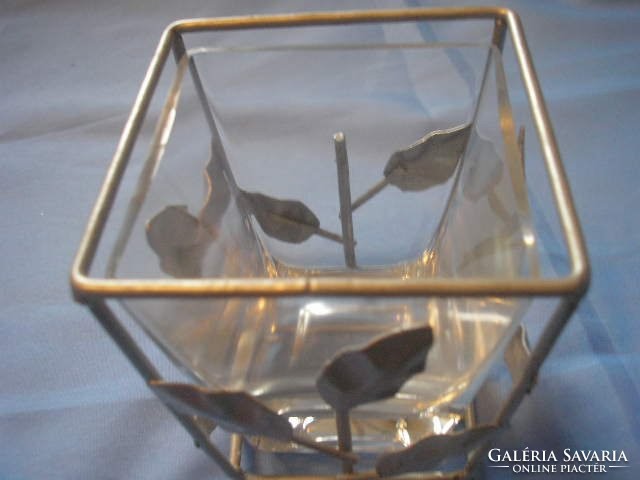 Díszes,antik svéd üveg tartó  ami fémdíszes borítású mütyüröknek vagy. tolltartónak