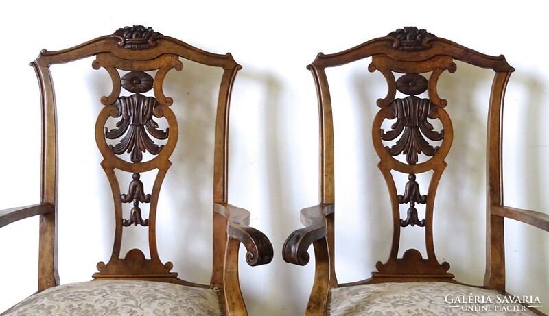 1K245 Antik faragott kárpitozott neobarokk támlás szék pár