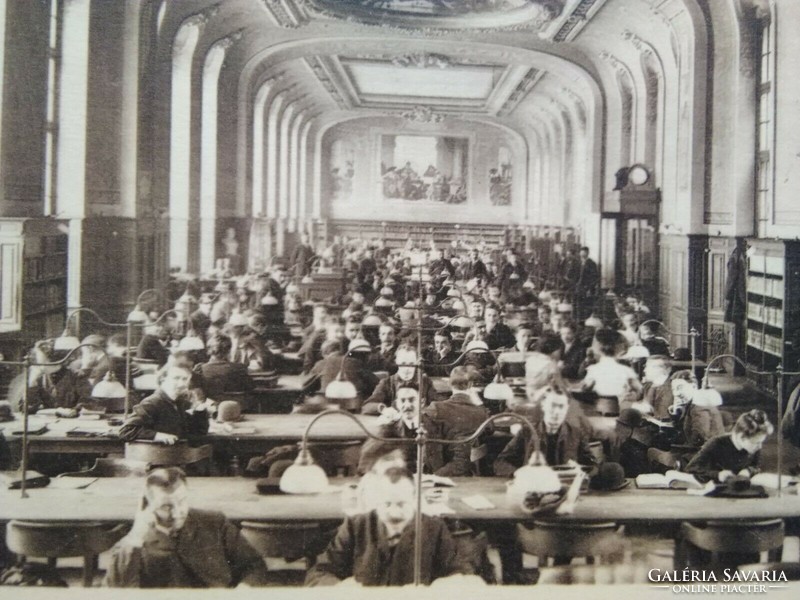 2 pcs antique french postcard / photo card paris sorbonne university, course with female students, library