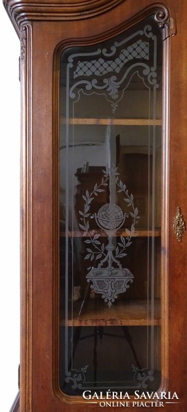 1K247 Antik bécsi barokk földgömb díszes üveggel ellátott könyvszekrény 250 cm