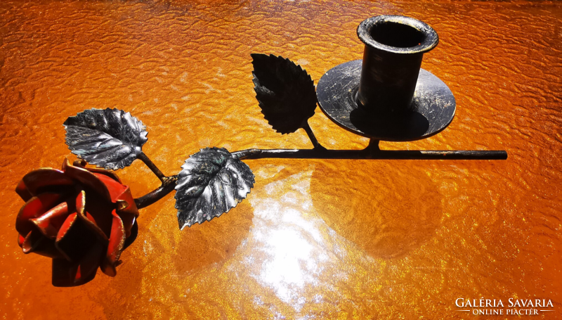 Wrought iron candle holder with rose