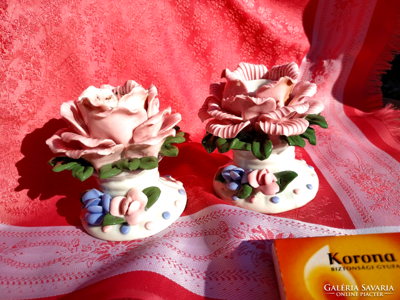 Pair of hand-shaped rose porcelain candle holders