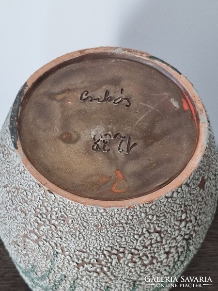 Collector's ceramic vase with shrink glaze, marked - 32 cm