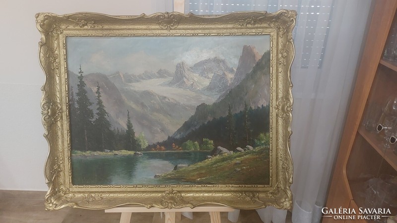 (K) beautiful signed landscape painting with frame 96x65 cm