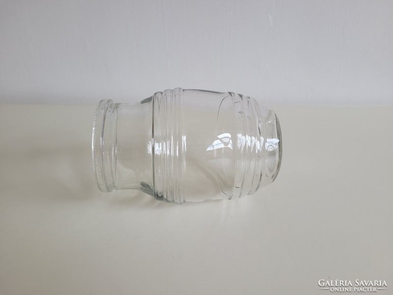 Régi 1 L es hordó alakú ruszlis üveg Óceán domború csíkos vintage halas konzervüveg 1 literes