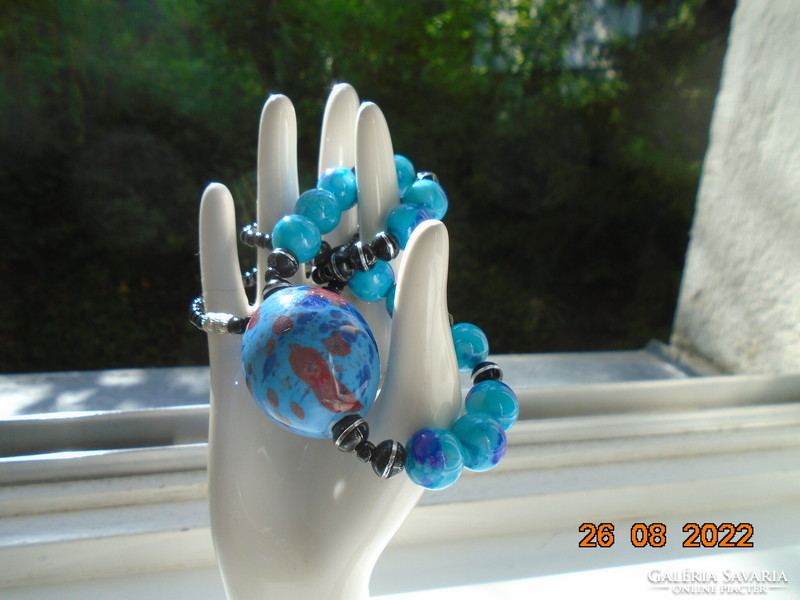 Vintage necklaces with turquoise blue murano glass effect, colorful big ball and pearls