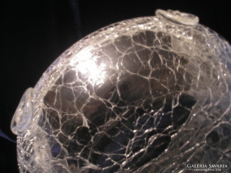 M1-12 Ű2  Antik fátyol kézműves  crackle üveg jég irizáló kínáló tál gyűjtői  ritkaság eladó