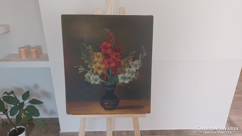 (K) beautiful signed flower still life painting 56x65 cml pankotay anna