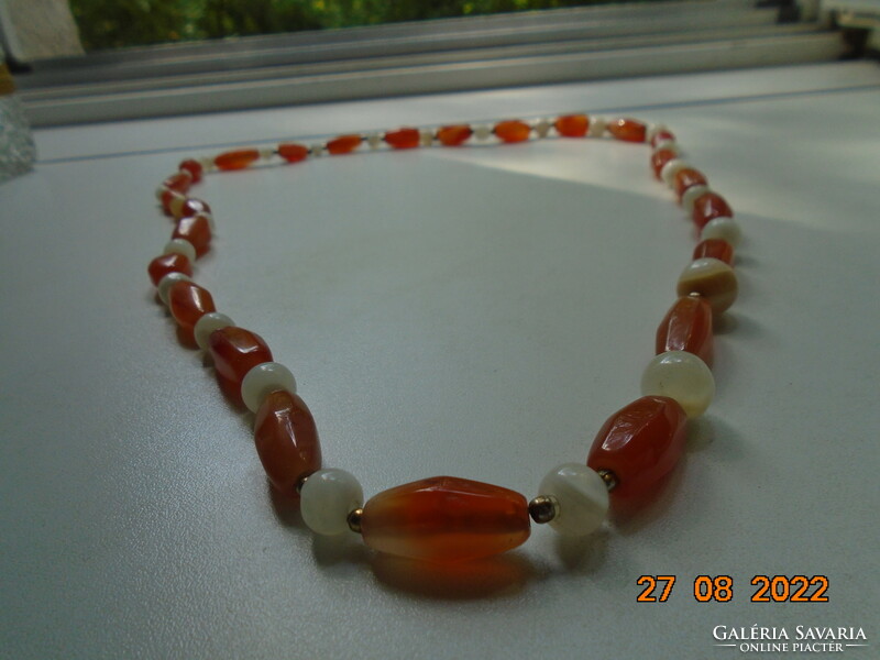 Antique 25 large-eyed Baltic amber and moonstone, long heavy necklace, with gold-plated intermediate pearl