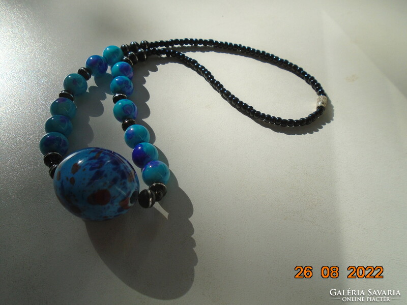 Vintage necklaces with turquoise blue murano glass effect, colorful big ball and pearls