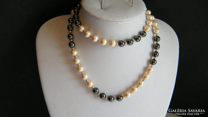 Hematite and pearl necklace