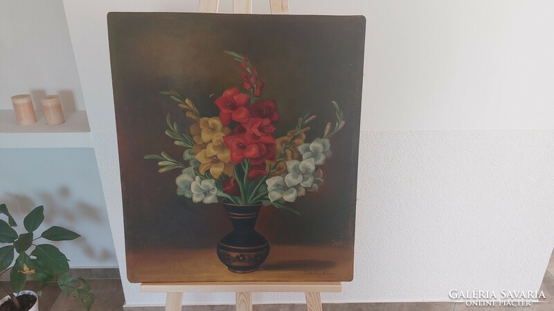 (K) beautiful signed flower still life painting 56x65 cml pankotay anna