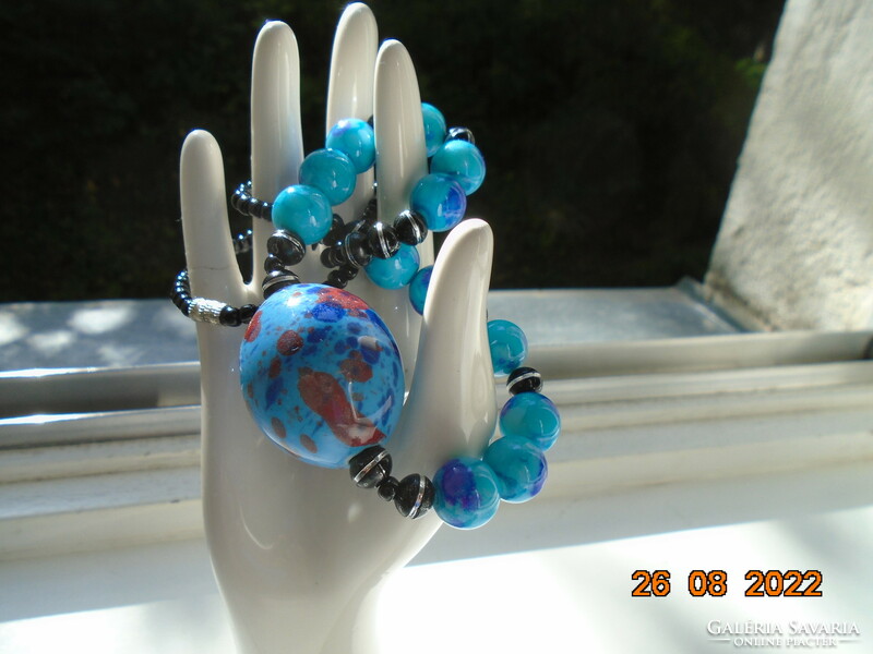 Vintage necklaces with turquoise blue murano glass effect, colorful big ball and pearls