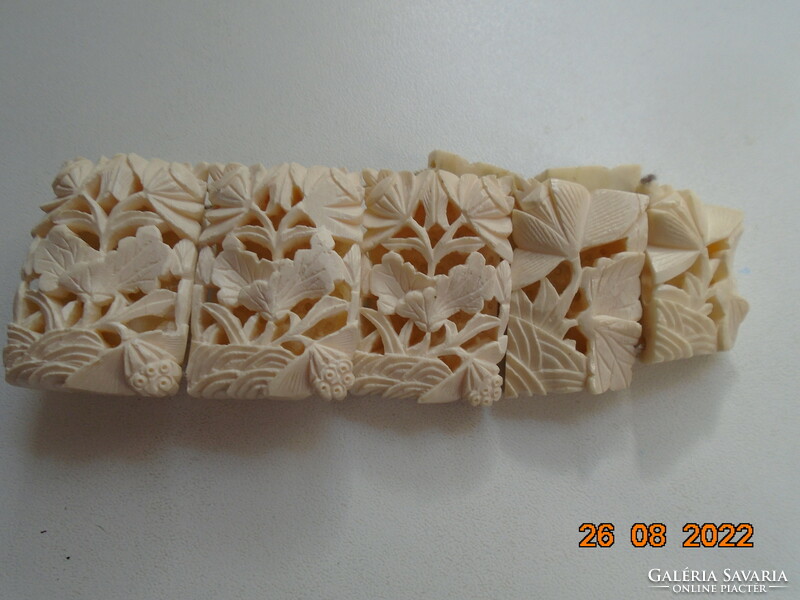 Antique, hand-carved bone, openwork oriental plant pattern wide bracelet